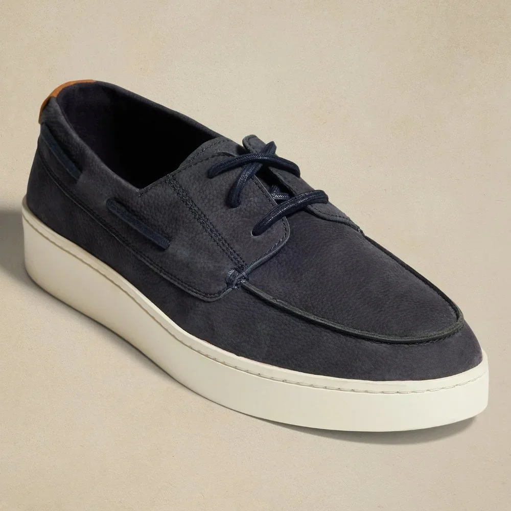 Banana Republic Morton Navy Nubuck Leather Boat Shoe